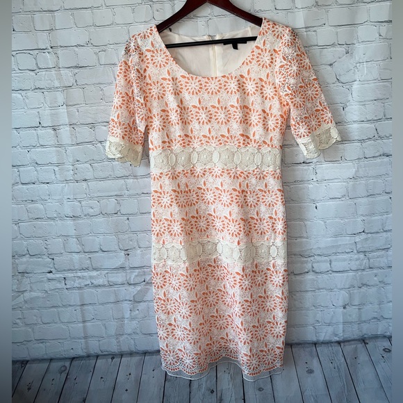 Chris Mclaughlin White & Orange floral short sleeve dress size 6 - Picture 4 of 11